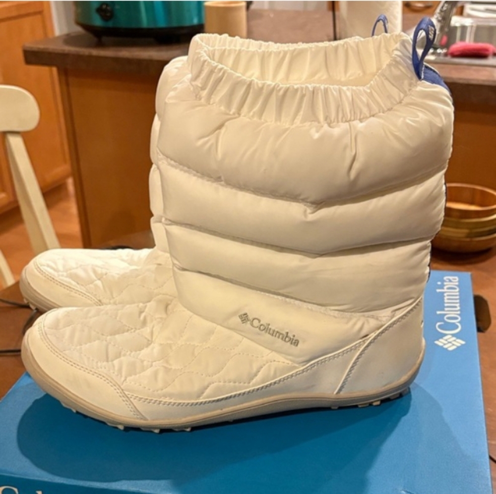Columbia White Slip On Snow Boots Quilted Puffy Waterproof Insulated Cold Weathe - Picture 7 of 11